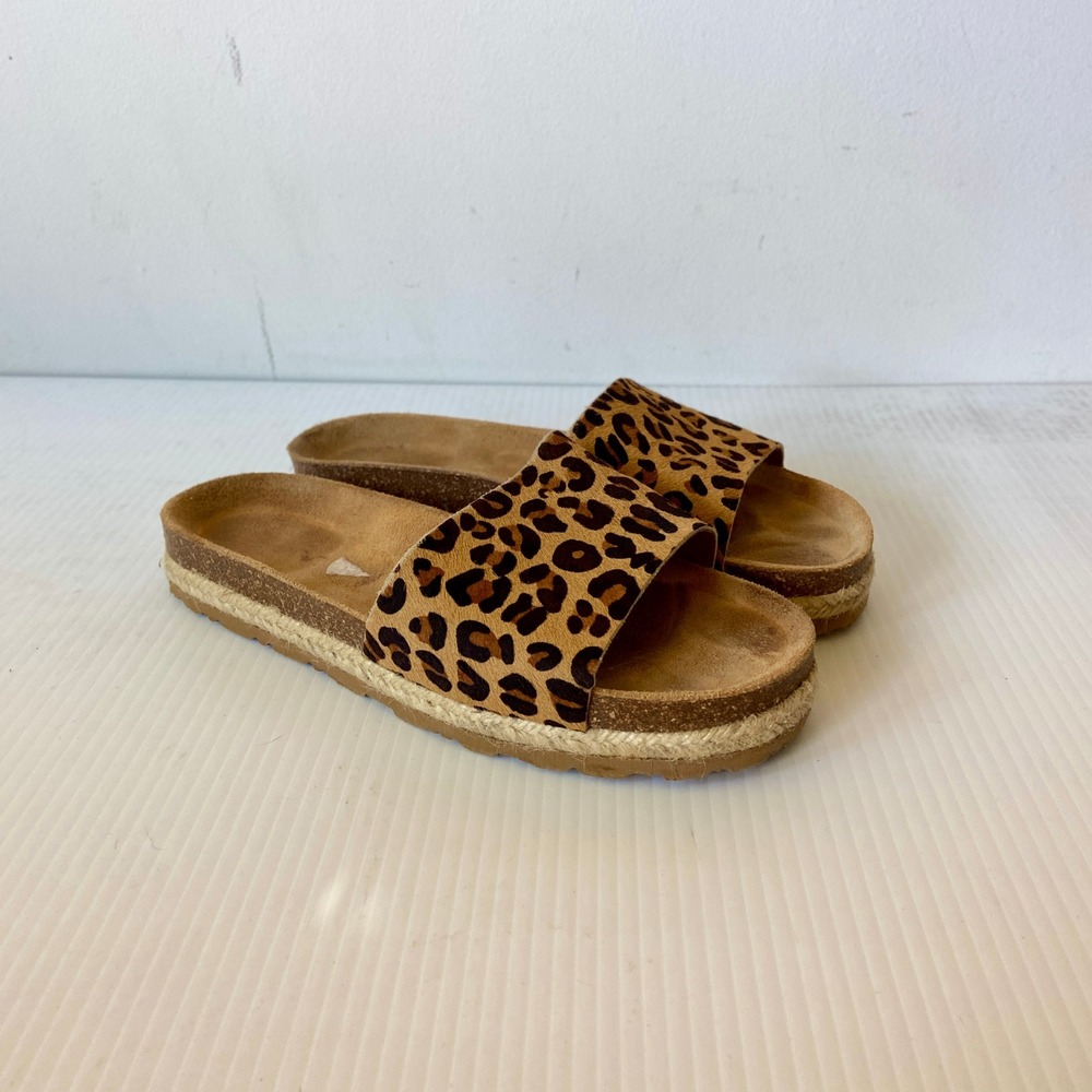 Yokono Leopard Print Calf Hair Leather Slide Sandals Womens 9